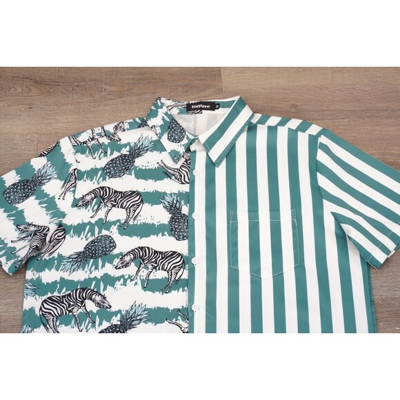 VATPAVE Mens Striped Zebra Pineapple Button Down Shirt M Artsy Hawaiian Party - Picture 3 of 7